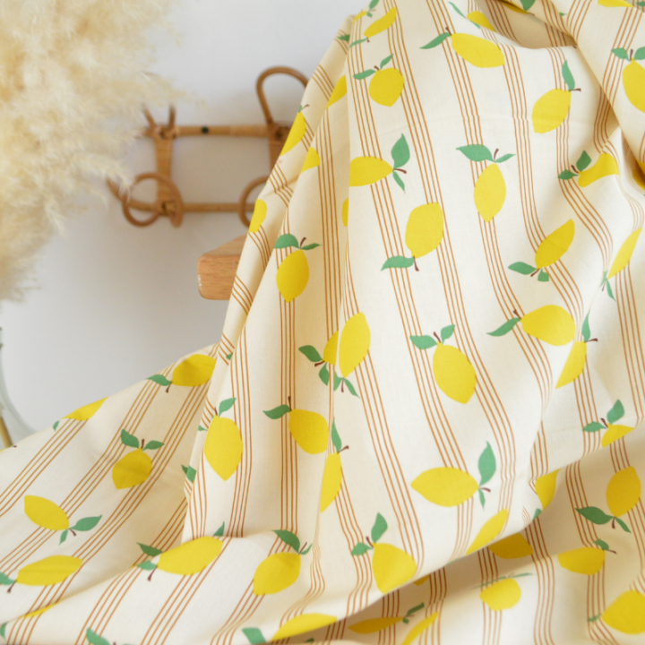 Tissu cretonne coton Lime motif citrons fond écru - OEKO TEX