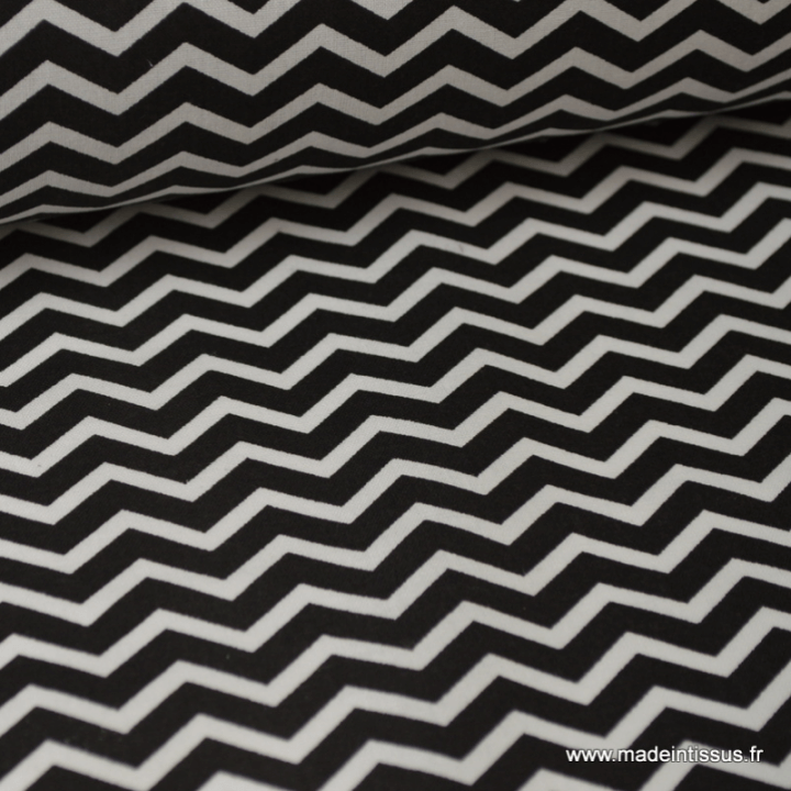 Tissu 100% coton dessin zigzag chevrons noir
