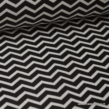 Tissu 100% coton dessin zigzag chevrons noir