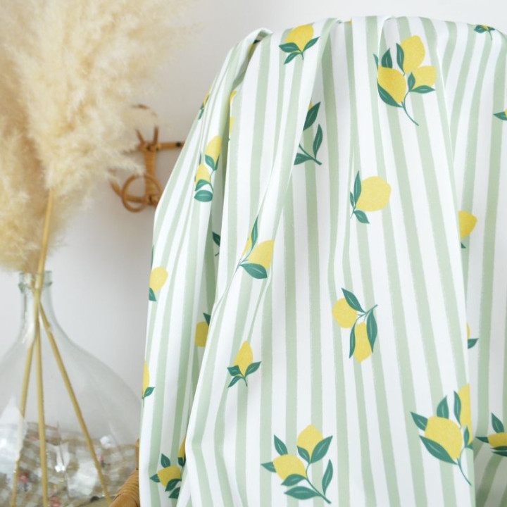 Pul contact alimentaire motifs citrons et rayures vert amande - motif exclusif