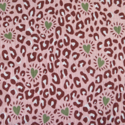 Tissu double gaze motif léopard et coeurs fond rose - OEKO TEX