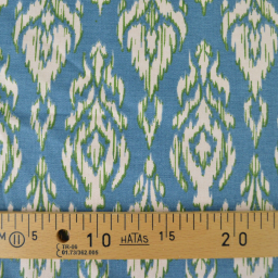 Tissu canva Basuki type canvas motif Ikat bleu et lin