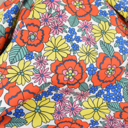 Tissu canva Belonia type bachette motif fleurs rouges et jaunes fond écru