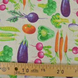 Tissu toile aspect lin Jardinière – Motif légumes