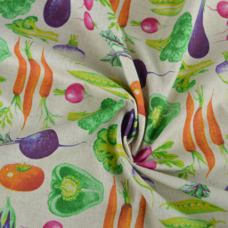 Tissu toile aspect lin Jardinière – Motif légumes