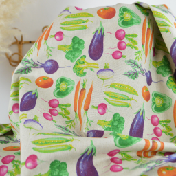Tissu toile aspect lin Jardinière – Motif légumes
