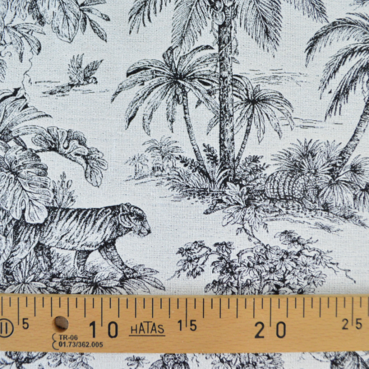 Tissu jacquard Daktari motif exotique d'inspiration Toile de Jouy
