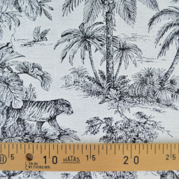 Tissu jacquard Daktari motif exotique d'inspiration Toile de Jouy