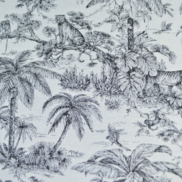Tissu jacquard Daktari motif exotique d'inspiration Toile de Jouy