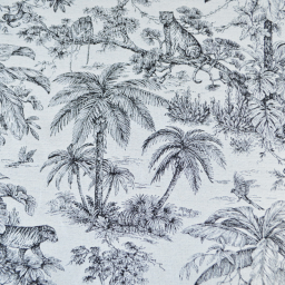 Tissu jacquard Daktari motif exotique d'inspiration Toile de Jouy