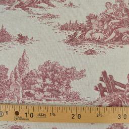 Tissu demi natté coton motif toile de Jouy bordeaux