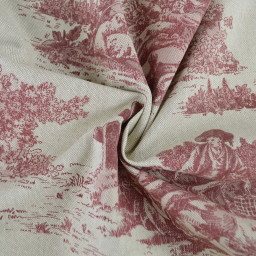 Tissu demi natté coton motif toile de Jouy bordeaux