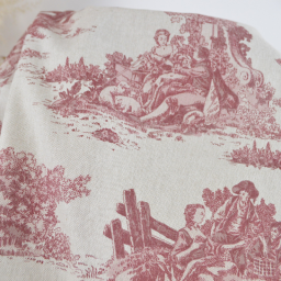 Tissu demi natté coton motif toile de Jouy bordeaux