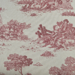 Tissu demi natté coton motif toile de Jouy bordeaux