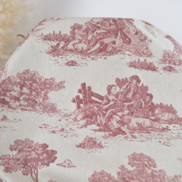 Tissu demi natté coton motif toile de Jouy bordeaux