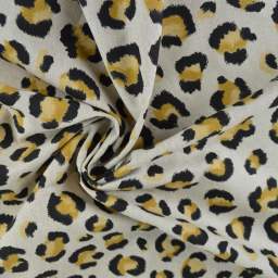 Tissu demi natté coton motif léopard doré fond aspect lin