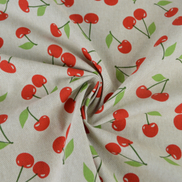 Tissu toile aspect lin – Motif cerises