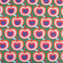 Tissu canva Granny type bachette motif pommes fond vert