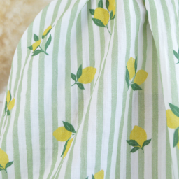 Tissu double gaze de coton Limoncello motif citrons et rayures Amande