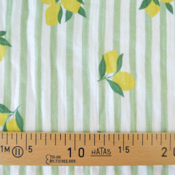 Tissu double gaze de coton Limoncello motif citrons et rayures Amande