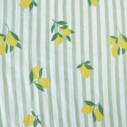 Tissu double gaze de coton Limoncello motif citrons et rayures Amande