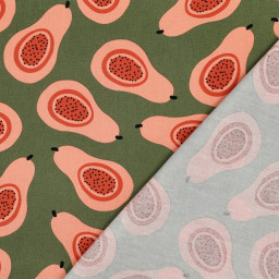 Tissu demi natté canvas motif Papayes fond vert