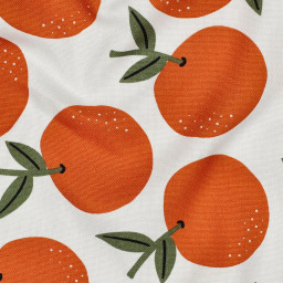 Tissu demi natté canvas motif oranges fond blanc