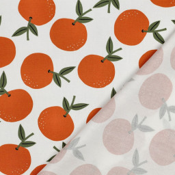 Tissu demi natté canvas motif oranges fond blanc