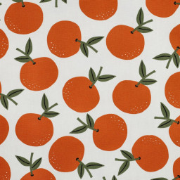 Tissu demi natté canvas motif oranges fond blanc