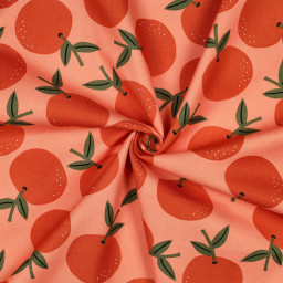 Tissu demi natté canvas motif oranges fond Pêche