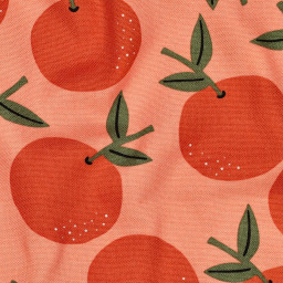 Tissu demi natté canvas motif oranges fond Pêche