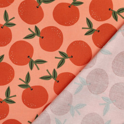 Tissu demi natté canvas motif oranges fond Pêche