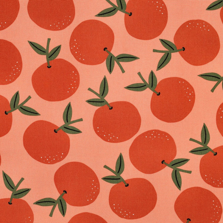 Tissu demi natté canvas motif oranges fond Pêche