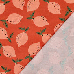 Tissu demi natté canvas motif citrons fond orange