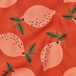 Tissu demi natté canvas motif citrons fond orange