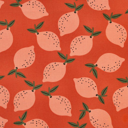Tissu demi natté canvas motif citrons fond orange