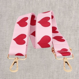 Bandoulière Sangle Coeurs rouges fond rose - 40mm