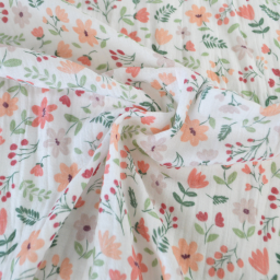 Tissu double gaze de coton Leopold motif fleurs des champs Rose