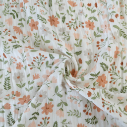 Tissu double gaze de coton Leopold motif fleurs des champs Marsala
