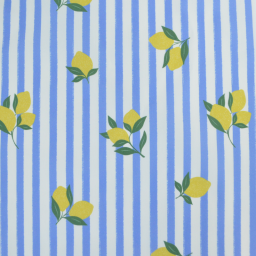 Tissu Popeline de coton Limoncello motif citrons et rayures bleues - OEKO TEX