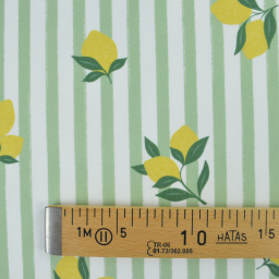 Tissu Popeline de coton Limoncello motif citrons et rayures amande - OEKO TEX