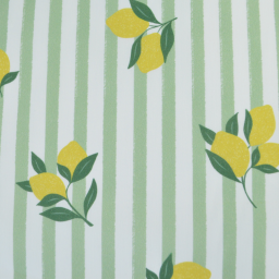 Tissu Popeline de coton Limoncello motif citrons et rayures amande - OEKO TEX