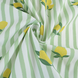 Tissu Popeline de coton Limoncello motif citrons et rayures amande - OEKO TEX