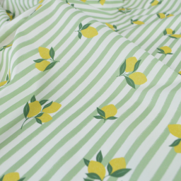Tissu Popeline de coton Limoncello motif citrons et rayures amande - OEKO TEX