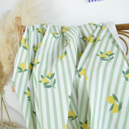 Tissu Popeline de coton Limoncello motif citrons et rayures amande - OEKO TEX
