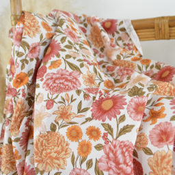 Tissu Popeline de coton Elisabeth motif fleurs rose et abricot - OEKO TEX