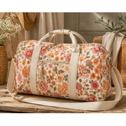 Tissu Popeline de coton Elisabeth motif fleurs rose et abricot - OEKO TEX