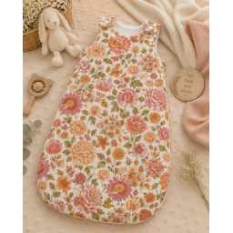 Tissu Popeline de coton Elisabeth motif fleurs rose et abricot - OEKO TEX