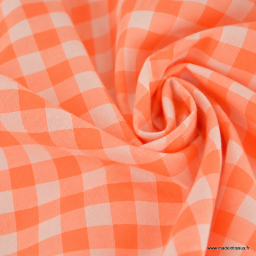Tissu seersucker Vichy grands carreaux Orange Fluo
