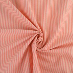 Tissu seersucker à rayures fines - Corail et Nude